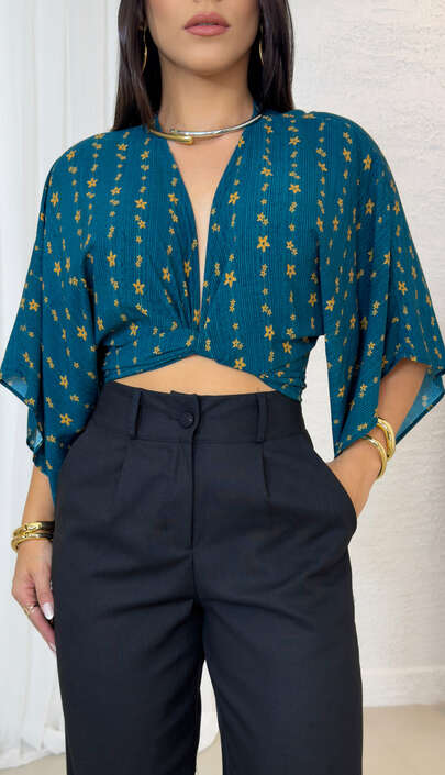 CROPPED FLORES - AZUL