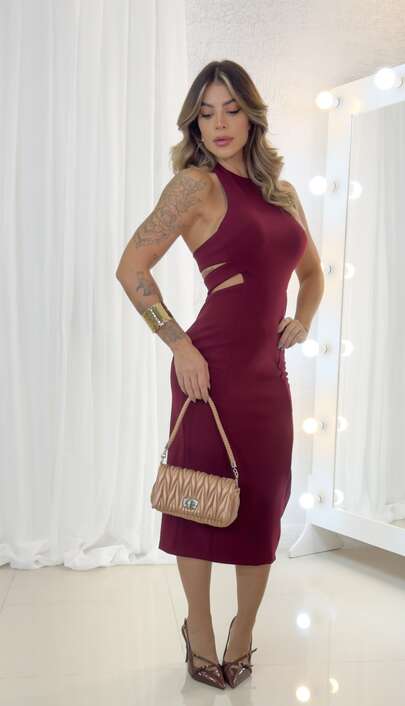 VESTIDO MIDI PARTY - VINHO